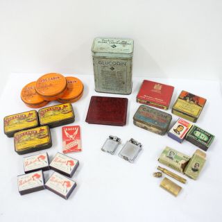 Mixed Vintage Tobacco Tins Log Cabin Redheads Matchboxes Lighters 404