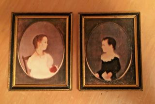 Vintage Portraits Of Girl And Boy Miniature Dollhouse Size