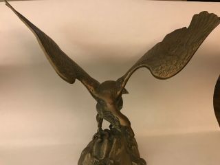Vintage Solid Brass Eagle Perched On A Rock Statue