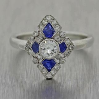 1930s Antique Art Deco Platinum.  83ctw Diamond Sapphire Cocktail Ring