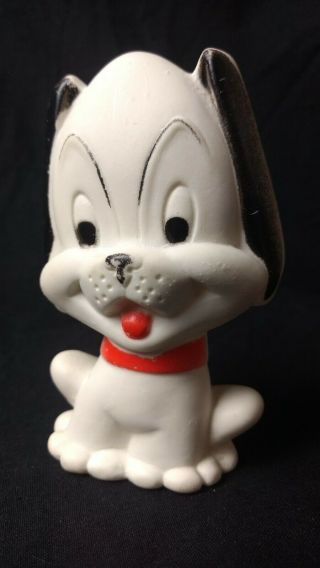 Vintage Baby Squeaky Toy White Dog Black Ears