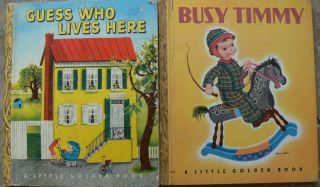 2 Vintage Little Golden Books Busy Timmy,  Guess Who Lives Here Eloise Wilkin