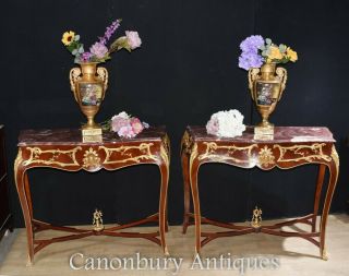 Pair French Console Tables - Louis Xvi Ormolu Marble Hall Table