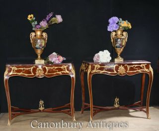 Pair French Console Tables - Louis XVI Ormolu Marble Hall Table 2