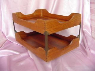 Vintage Mid Century Modern 1970s Pair Wood File Desk Trays Legal Sz Stackable Nr
