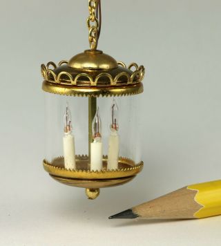 Dollhouse Miniature Brass & Glass Hanging Lantern,  Chandelier,  Light,  1:12 Estate