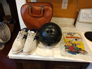 Vintage Brunswick Bowling Bag Black Beauty Bowling Ball 15 Lb Hyde Shoes Size 11
