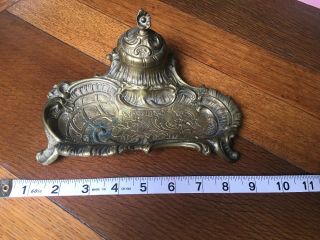 Antique Vintage Brass Inkwell With Fountain Pen Holder Germany