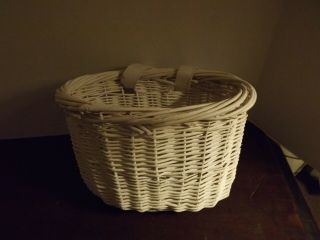Vintage White Wicker Bicycle Basket With Leather Straps