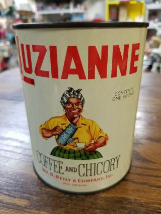 Vintage Antique Luzianne Coffee And Chicory One Pound Tin Can Black Americana