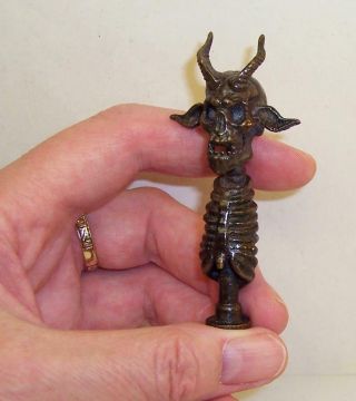 Vintage Horned Devil Death Head Skull/skeleton Pipe Tamper Bronze/brass Satanic