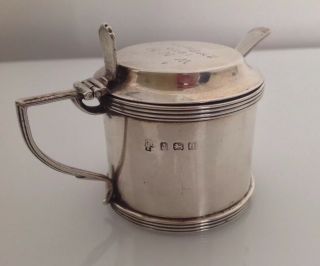 Solid Silver Mustard Pot With Spoon And Liner
