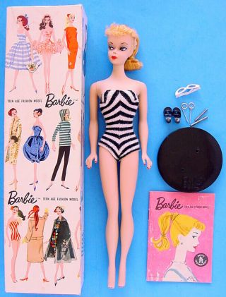 1959 Blonde Ponytail 1 Barbie 850 Boxed W 1 Stand Toning & Hair