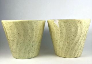 2 Vintage Bauer Pottery Speckled Yellow Swirl Pots 5 Planter California
