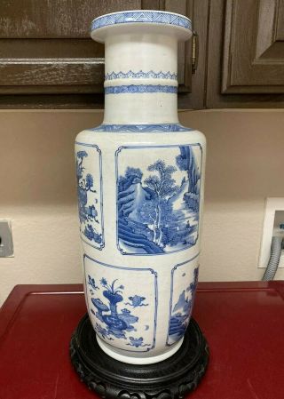 Fine Large Antique Chinese 19th C Blue And White Vase.  19  H