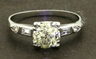 Antique Platinum 1.  46ct Old Mine Cut Diamond Wedding Ring W/ 1.  30cts Center