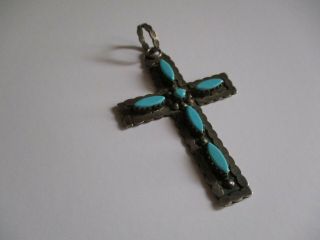 Antique Vintage Signed Zuni Native American Indian Cross Icon Necklace Pendant