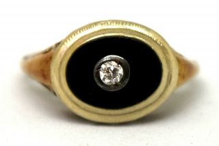 Antique 14k Solid Rose/white Gold,  Onyx And Diamond Ring Size 6