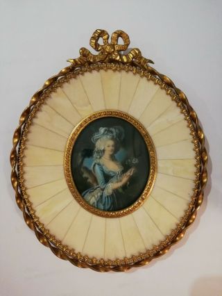 Antique Miniature Portraits.  Miniature Portrait Of Marie Antoinette Signed