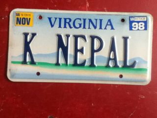 License Plate Tag Virginia K Nepal Personalized Vanity 1998 Rustic Usa