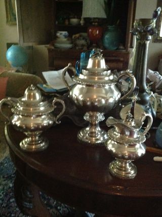 Very Rare 1840 - 1850 Hyde & Goodrich Coin Silver Tea Set Of Three Southern Family