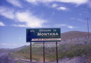 Welcome To Montana Roadside Billboard Sign Vintage 1966 Slide Photo