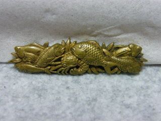 Vintage Japanese Samurai Sword Menuki Gold Fish 11e - 14t