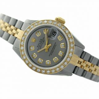 Rolex Watch Womens 69173 Two - Tone Slate Gray Dial Diamonds Bezel