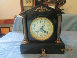 Antique French Black Marble Mantel Clock