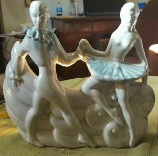Vintage Dancing Couple Ceramic Table Or Tv Lamp Romantic