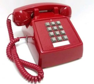 Vtg Cortelco Red Pushbutton Desk Phone Retro Corded Landline Telephone