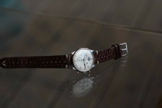 Vintage Large Universal Geneve Tri - Compax Chronograph Wristwatch Steel Case Cal