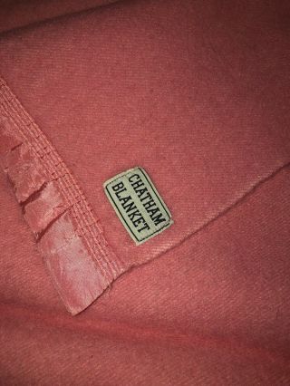 Vintage Chatham Blanket Virgin Wool Cream Pink Twin 68 X 90 Satin Edge