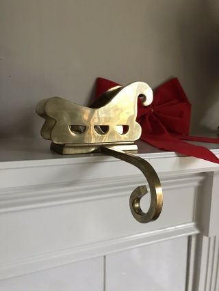 Vtg Solid Brass Sleigh Stocking Holder Hook Christmas