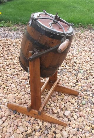 Antique Wooden Oak Barrel Butter Churn Hand - Crank Keg Style Circa 1920 