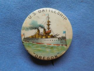 Vintage U.  S.  Battleship Oregon Color Pinback Whitehead & Hoag July 21,  1896