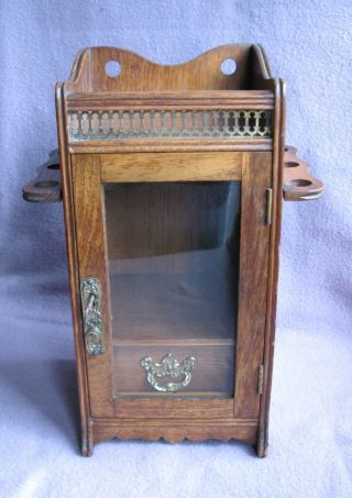 Antique Vintage Smokers Tobacco Pipe Holder Oak Cabinet C.  1910