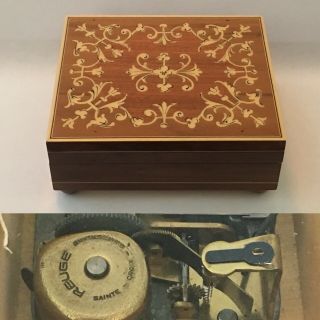 Vintage Reuge Sainte - Croix Switzerland Swiss Wood Music Box Edelweiss