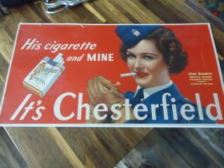 Chesterfield Cigarettes 1940s Cardboard Store Sign Joan Bennett