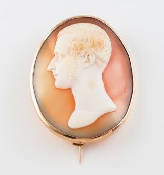 Antique Victorian 9ct Gold Carved Cameo Brooch By Tommaso Saulini