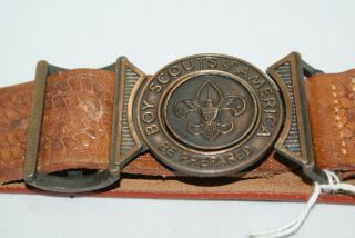 Vintage Boy Scout Stamped Leather Belt And Buckle