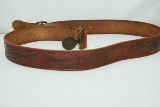Vintage Boy Scout Stamped Leather Belt And Buckle 3
