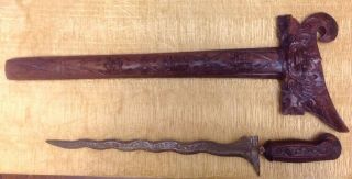 Antique Malaysian Malay Kris Keris Dagger Sword Scabbard Sheath Hand Carved