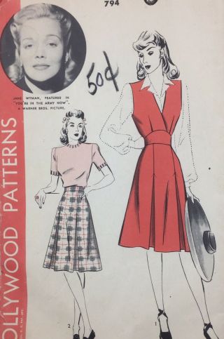 1940’s Hollywood Vtg Jumper And Skirt Pattern 794 B34 Jane Wyman