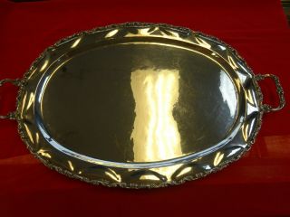 2643.  84g P Lopez G Mexican Sterling Silver Footed Tray Large Serving Tray 85 Oz