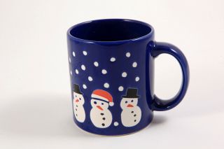 Waechtersbach Vntg Germany Blue Christmas Snowman Snowflake Coffee Mug Cup 12 Oz