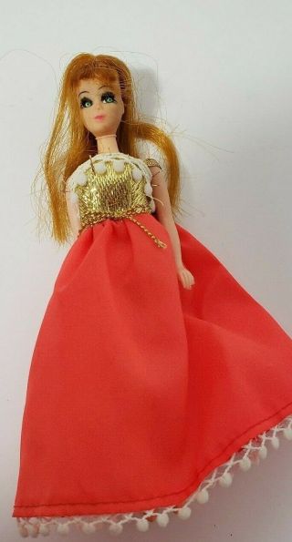 Vintage Topper Dawn Doll Red Head In Long Orange And Gold Gown Bendable Legs.