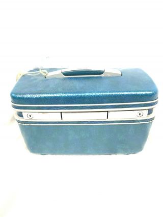 Vintage Samsonite Blue Sherbrooke Travel Train Case Makeup Suitcase Hard Shell
