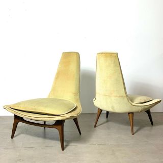 Pair Vintage Mid Century Modern Karpen California Tall High Back Lounge Chairs 2