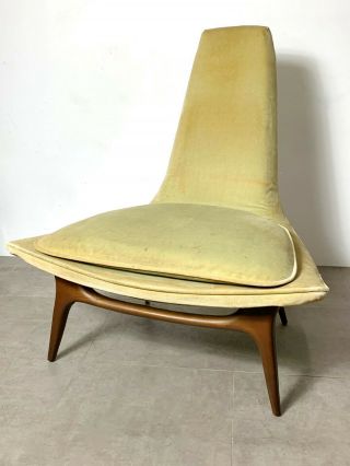 Pair Vintage Mid Century Modern Karpen California Tall High Back Lounge Chairs 3